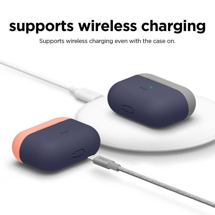 Elago Duo Case for Apple Airpods Pro - Top-Peach / Medium Gray, Bottom-Jean Indigo