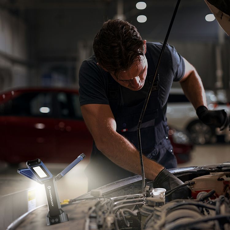 Powerology 4000mAh Camping Light with Tripod, Power Bank, Magnetic Base, ABS & Aluminum Alloy Material, 182cm Max Height, 7 Hours Run Time, 4000 Lumens Brightness, IPX4 Water Resistance, Super Bright LED, USB Output, Type-C Charging Port, 360° Rotation - Black