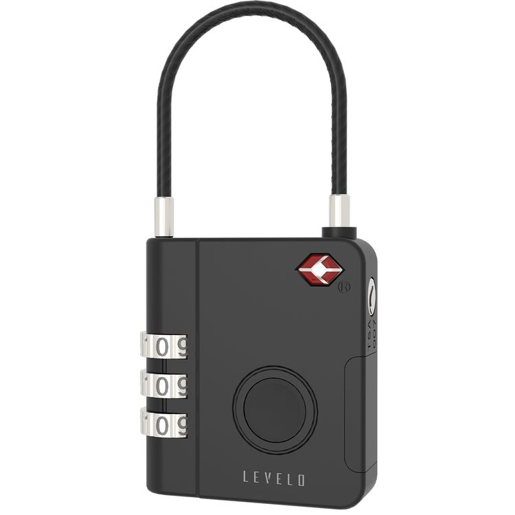  Levelo TabiLock TSA Approved Smart Luggage Lock, 120 Days Working Time, Replaceable Lithium Coin Battery, 3-Digit Combination Lock, Anti-Theft System, Steel Cable with Aluminum Alloy Finish - Black