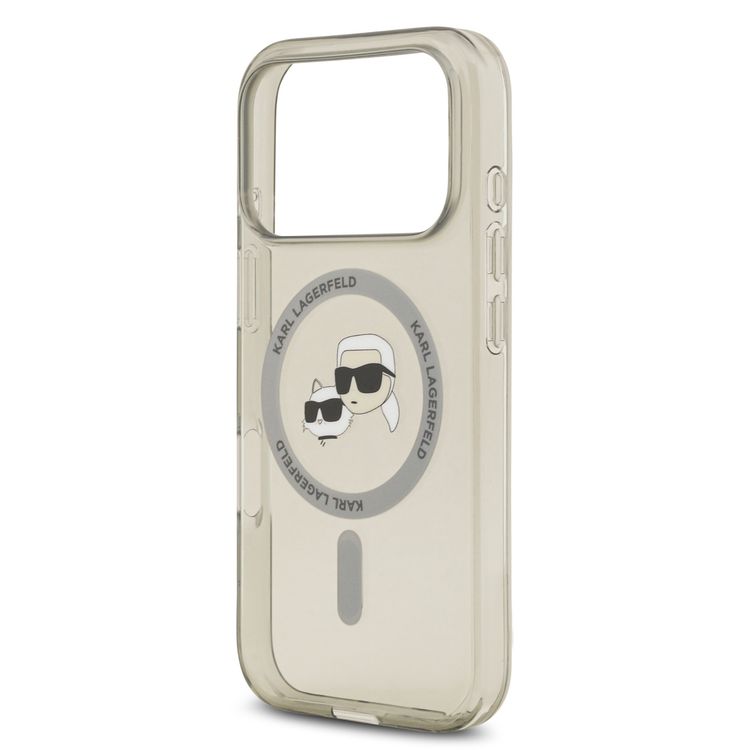 Karl Lagerfeld MagSafe IML Case with Printed Karl & Choupette Heads for iPhone 17 Pro, Sustainable Packaging, Drop Protection, Slim Profile, Comfortable Grip, Easy Snap-On, Lightweight Design - Transparent Gray