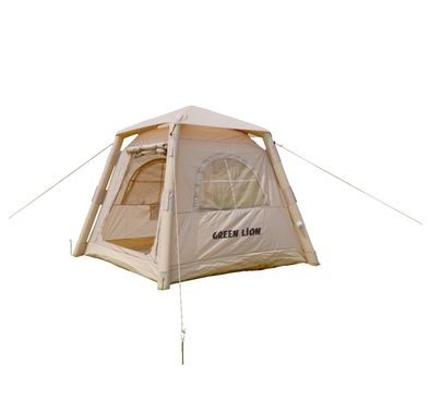خيمة التخييم القابلة للنفخ Green Lion GT-3X بسعة 2-3 أشخاص، مقاومة للماء، مع راحة باب مزدوج، وقت تضخم 1-2 دقيقة، شبك تهوية، حماية من الرياح، مقاومة للتمزق - بيج