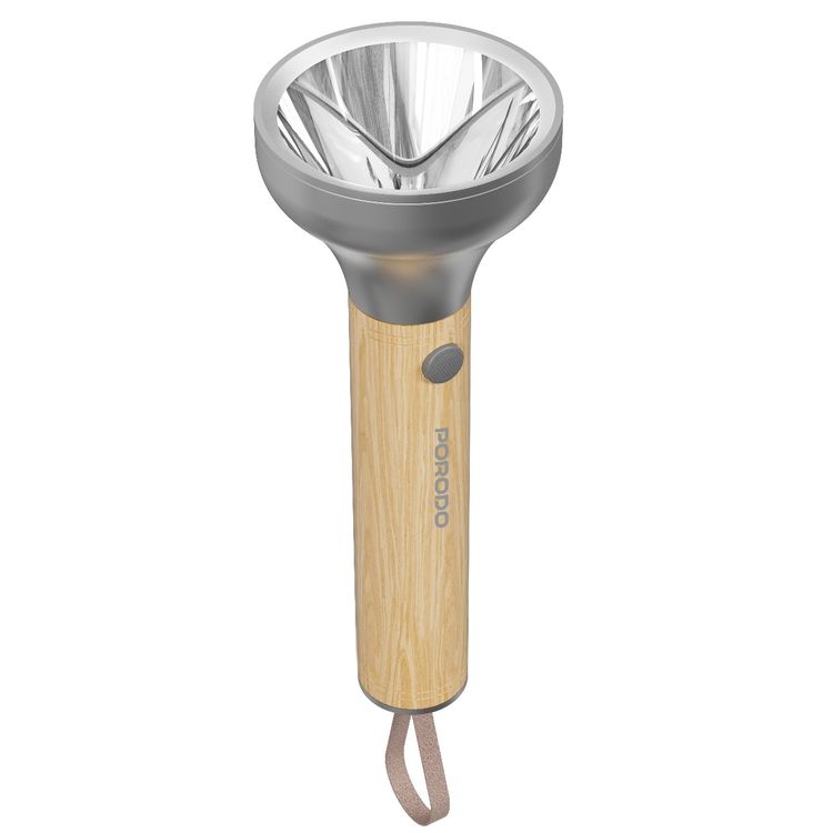 Porodo Birch 190 Wooden LED Flashlight with 190 Lumens Brightness, 100m Coverage, 1500mAh Battery Capacity, 5 Hours Charging Time, USB-C Charging Interface, 3-5 Hours Working Time, Multiple Mode Operation - Wooden
