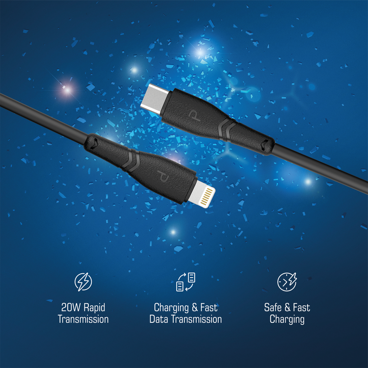 باوا كابل بيانات PVC وشحن سريع من يو اس بي -سي  إلى لايتنينج  بطول 2 متر / 6.5 قدم - أسود