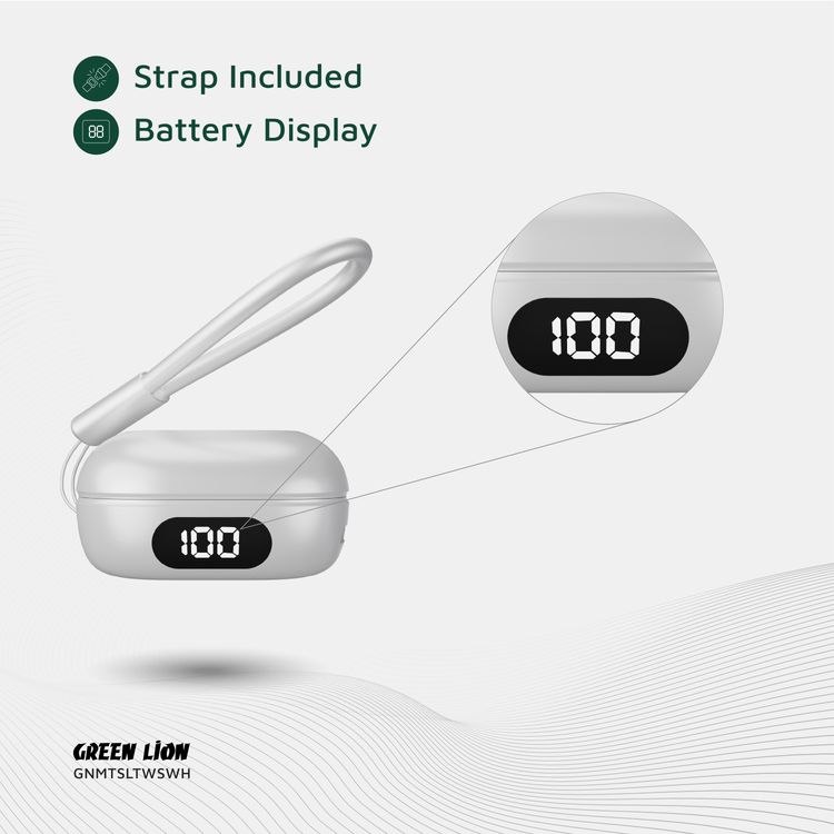 Green Lion Mittersill True Wireless Earbuds with ENC, Up to 6 Hours Playtime, IPX5 Waterproof Resistance Level, Bluetooth Version 5.4, Up to 10m Transmission Range, Type-C Charging Port, Dual-Microphone, Strap Included - White