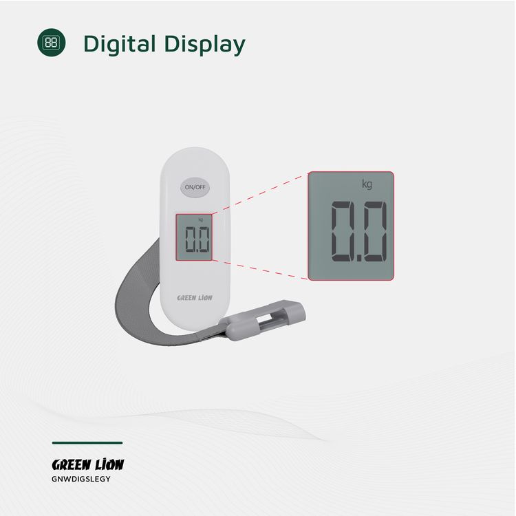 Green Lion Weight Mate Digital Luggage Scale with Overload & Low Battery Indicator, 60s Auto Shut Off, Tare Function, Digital Display, 40kg Capacity & 100g Division - Gray