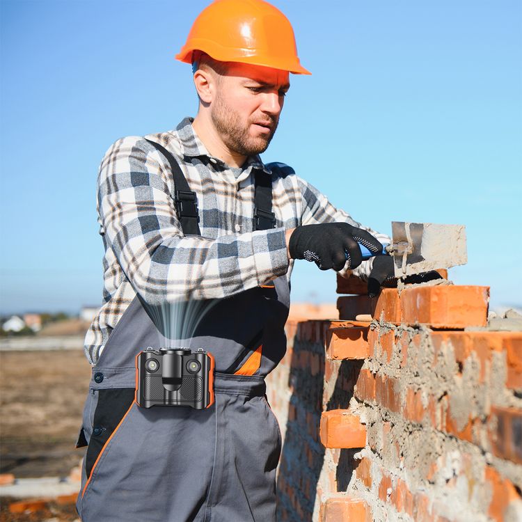 Porodo Lifestyle 800mAh Bluetooth Waist Fan with LED Headlight Function, Bluetooth Music Streaming, Adjustable Cooling Breeze, Comfortable Lanyard, 8000mAh Battery Capacity - Black