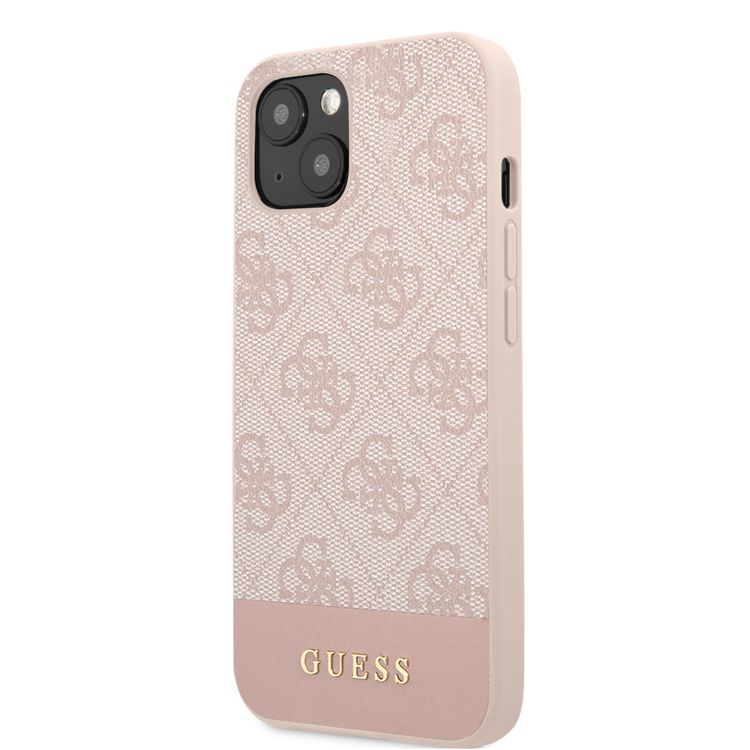 CG MOBILE Guess PC/TPU 4G PU Case with Bottom Stripe Metal Logo Compatible for iPhone 13 (6.1") Anti-Scratch, Easy Access to All Ports, Shock Absorption
