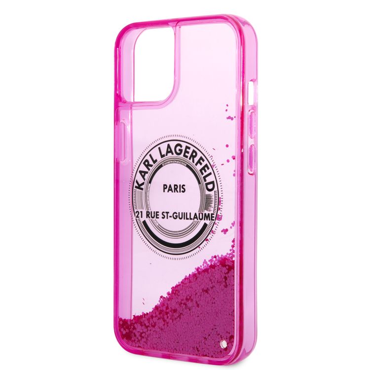 Karl Lagerfeld Liquid Glitter Case Silicone Round RSG Logo Ultra-Thin iPhone 14 Compatibility - Pink