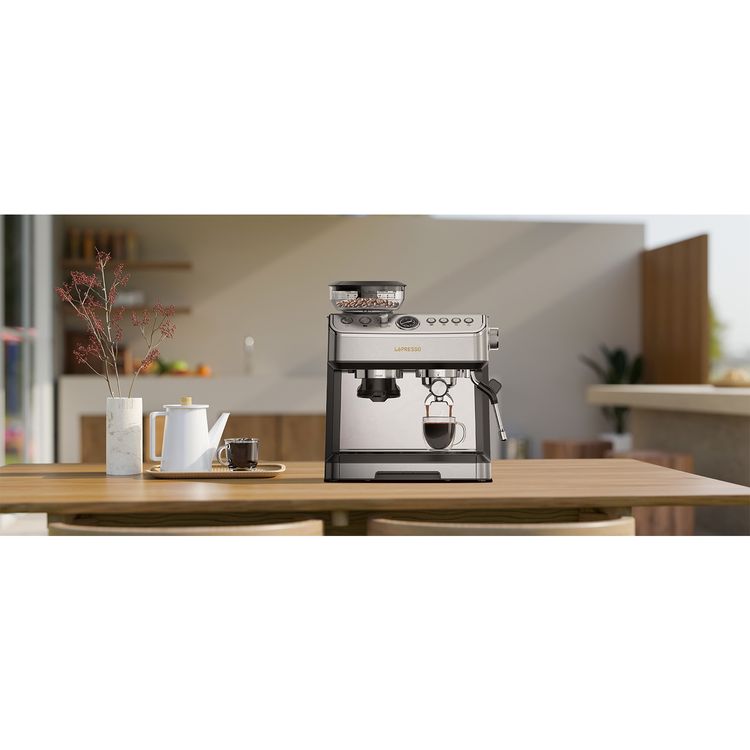 LePresso Dual Boiler Espresso Machine with Conical Grinder & Steamer Functions, 2.8L Water Tank Capacity, 2300W Heating Power, Hot Water Dispenser - Silver
