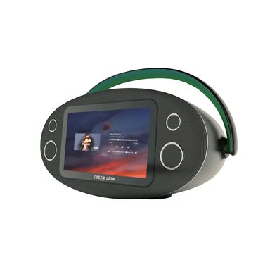 Green Lion Sao Paulo Display Speaker with 10.1" HD Touchscreen, Bluetooth Version 5.3, ABS & Silicone Material, 8000mAh Battery Capacity, 10m Transmission Range, DC Charging Port, 4 Hours Charging Time, 8 Hours Play Time, Multiple Ports Support - Black