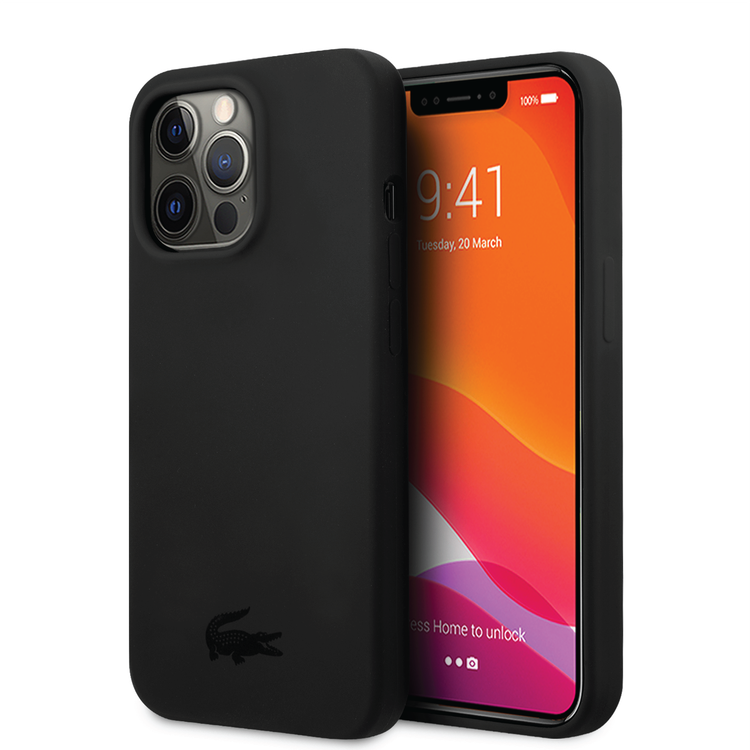 Lacoste Hard Case Liquid Silicone / Microfiber Glossy Printing Logo Compatible with iPhone 14 Pro - Black
