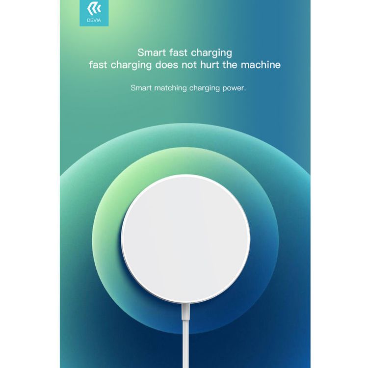 Devia Smart Series Magnetic Wireless Charger, Compatible with Apple and Android, High Efficient Fast Charging, 10W Quick Charge, Ultra-Slim and Portable, Radiation Free - White