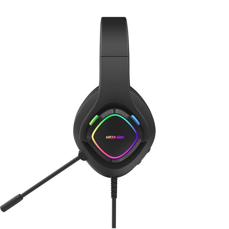 سماعة الألعاب جرين ليون GP32X مع ميكروفون مانع للضوضاء، صوت عالي الوضوح، أضواء بثلاثة ألوان، منفذ صوت 3.5، انحناء 360°، مريحة للارتداء - أسود