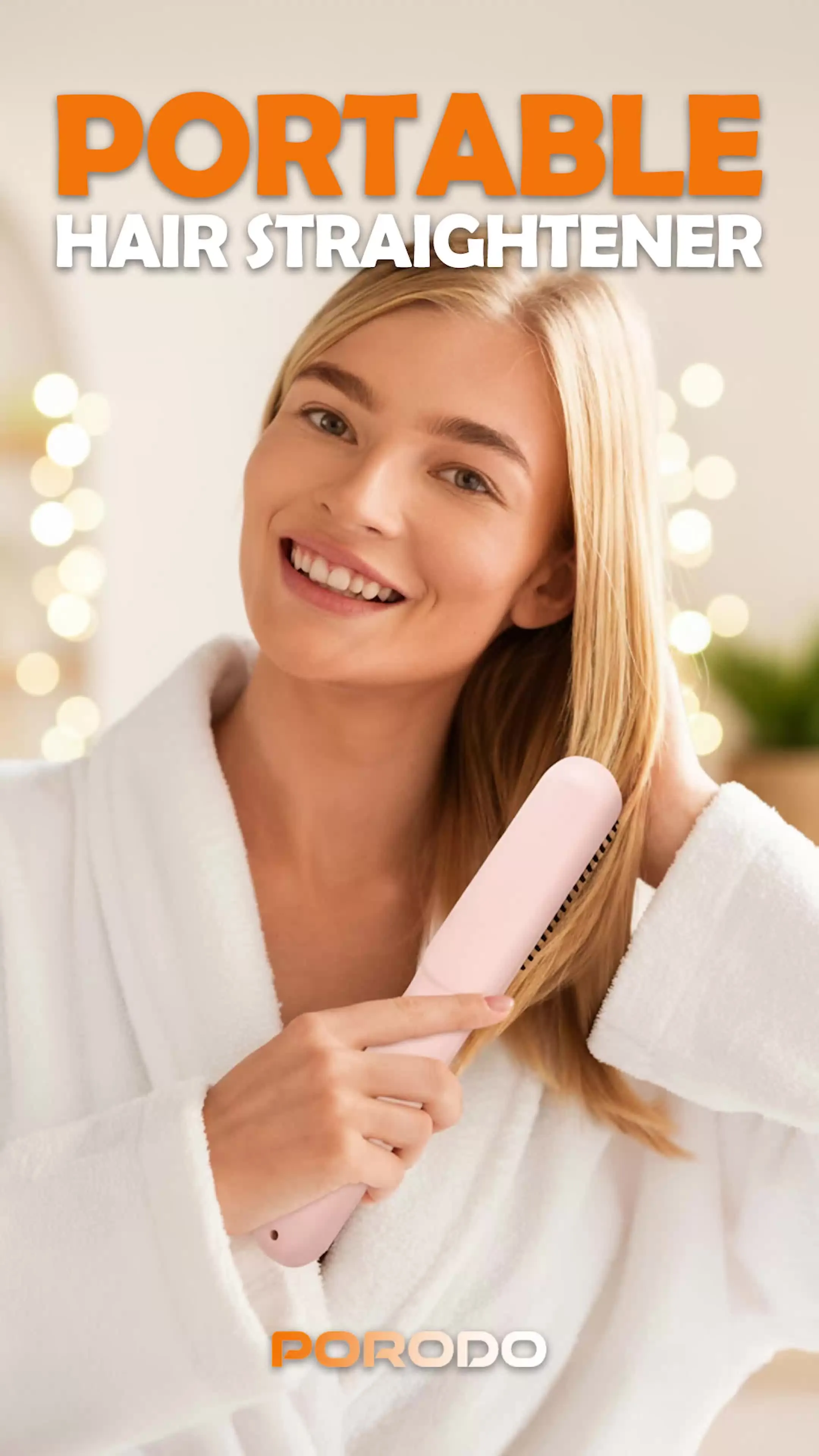 Porodo Lifestyle Portable Hair Straightener with 3 Temperature Levels, Type-C Charging Interface, 3 Hours Recharge Time, 40 Minutes Working Time, 4000mAh Battery Capacity, Quick Heat-Up Technology, Smart Temperature Control, Cordless Design - Pink
