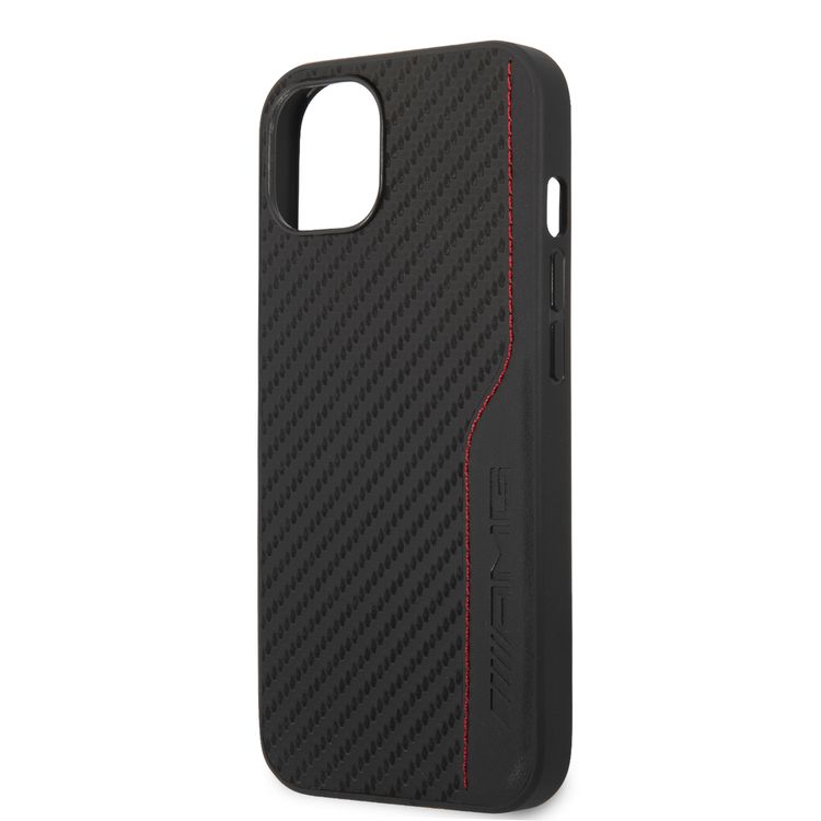 CG MOBILE AMG Hard Case with PU Carbon Effect Leather & Red Stitching Line Hot Stamped Logo Compatible for iPhone 13 (6.1") Easy Access to All Ports