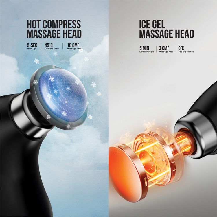 Green Lion Foldable Massage Gun with Long Handle, 45° Bend Adjustment, 10×Massage Heads, 9×Speed Levels, 90Min Working Time, 15Min Auto Shut-Off, 5s Heat-Up & 5Min Constant Cold, 3200 RPM DC Brushed Motor, 0°C Cool & 45-50°C Hot Temperature, Type-C Port – Black