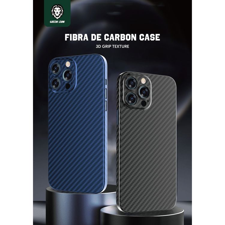 Green Lion Fibra de Carbon Case for iPhone 13 6.1",  Easy Access to All Ports, Drop & Shock Absorption Protective Back Cover Suitable with Wireless Charging Officially Licensed- Blue