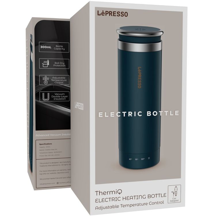 LePresso Portable Outdoor Electric Kettle with 300mL Capacity, Adjustable Temperature Control, Boil Dry Protection, 96W Power, Vacuum Double-Layer Insulation - Blue Teal