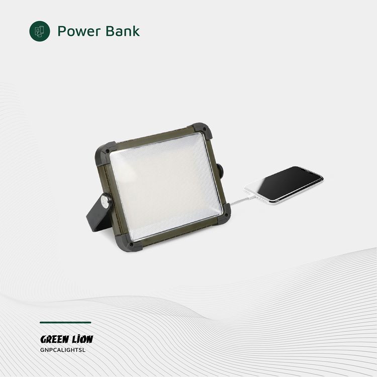 Green Lion Solar Camping Light with Power Bank Function, Up to 12 Hours Working Time, 4 Light Modes, 2.1m Maximum Adjustable Height, Digital Battery Display, 1500lm Brightness - Silver