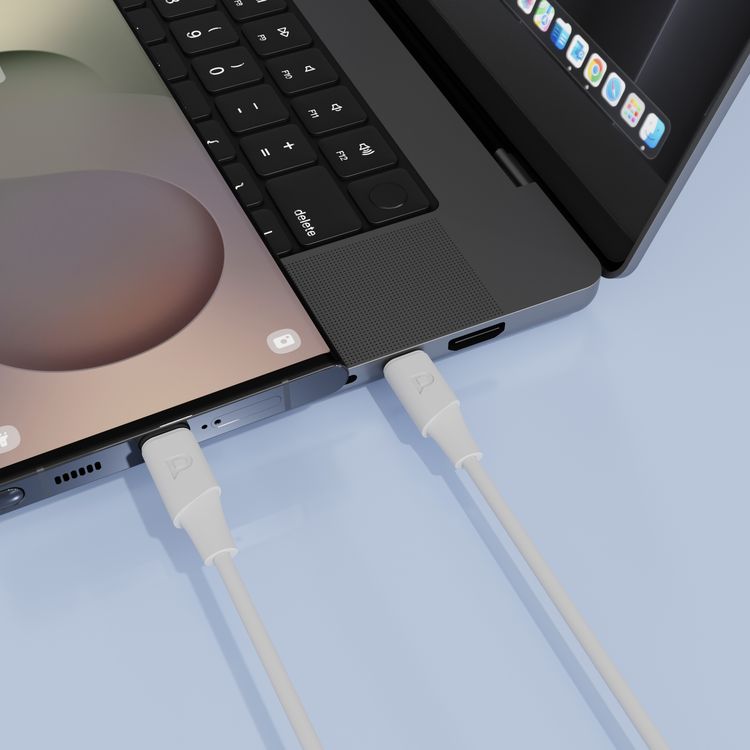 كيبل باورولوجي باور سينك فليكس من USB-C إلى USB-C بطول 1.2 متر، مع عمر افتراضي يصل إلى 10000 انحناءة، وشحن سريع ونقل بيانات، مصنوع من مادة TPE المقولبة، وسرعة نقل بيانات تصل إلى 480 ميجابت في الثانية، وتوصيل الطاقة بقوة 60 واط - أبيض.