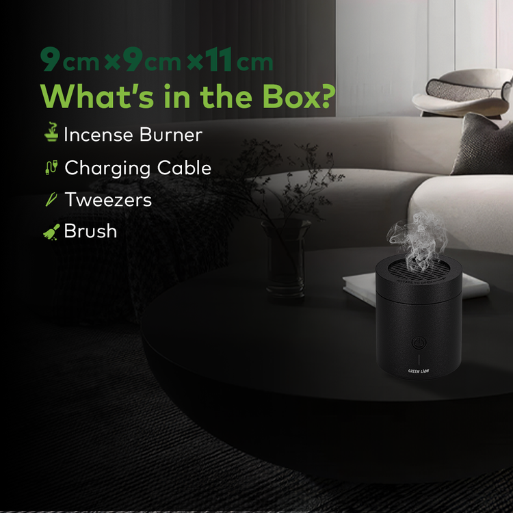 مبخرة بخور الكثبان الرملية من جرين ليون بسعة بطارية 2000 مللي أمبير، مادة PA66 والنايلون، درجة حرارة تسخين 300-400 درجة مئوية، وقت شحن 2 ساعة، منفذ شحن من النوع C، رائحة قوية، ملقط متضمن - أسود