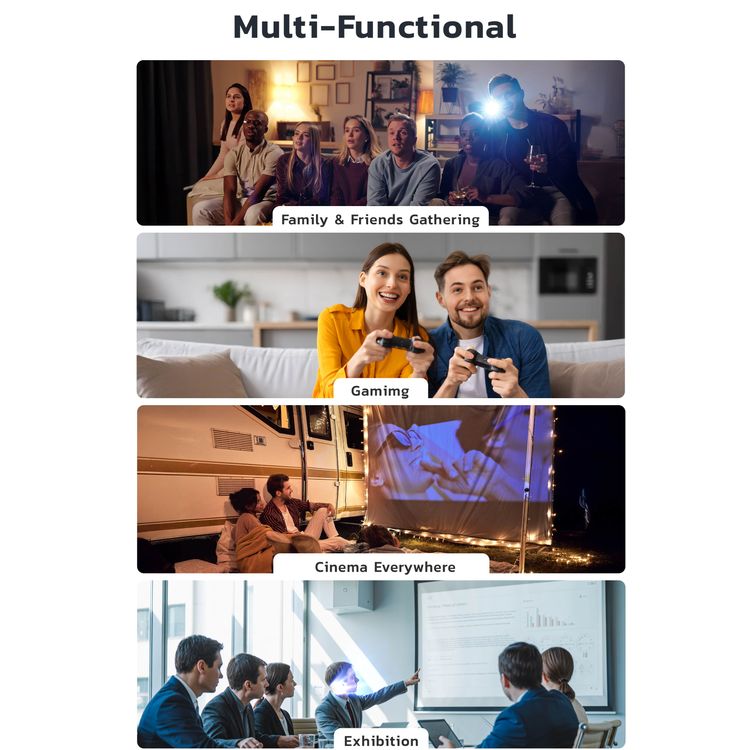 Porodo Lumino Smart FHD Projector with Adjustable Telescopic Stand, 100" Ultra Wide Screen, Android 13, Remote Controller, 2.69" LCD Panel Size, ×1 HD Multimedia & ×1 USB-A & ×1 Audio Inerface, 30"-100" Projection Size, 1-3m Projection Distance, Cinematic Screen Viewing - Gray