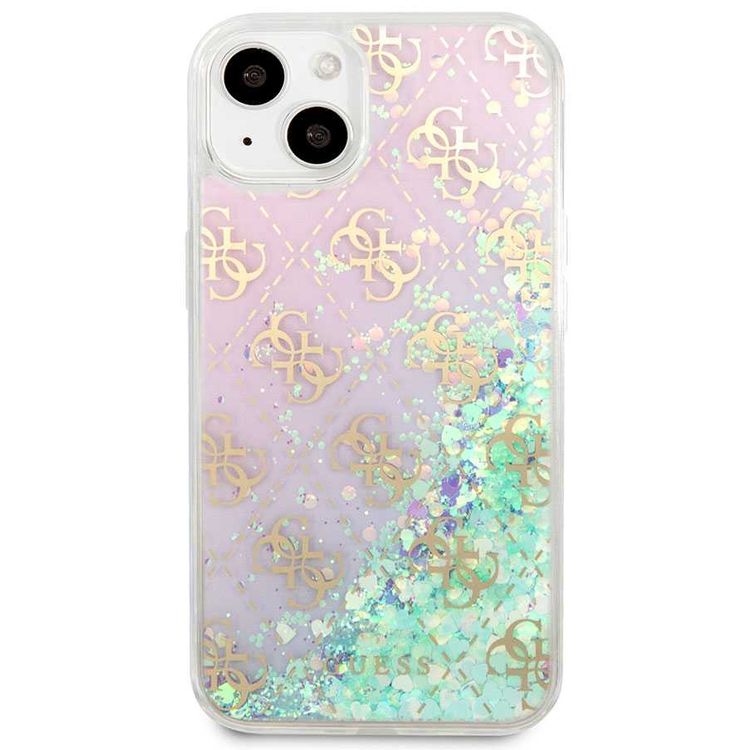 CG MOBILE Guess Liquid Glitter Case with 4G Pattern Gradient Background for iPhone 13 (6.1") Shock Absorption & Drop Protective Suitable with Wireless Chargers Officially Licensed Iridescent