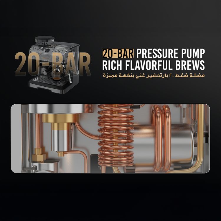 LePresso Dual Boiler Espresso Machine with Conical Grinder & Steamer Functions, 2.8L Water Tank Capacity, 2300W Heating Power, Hot Water Dispenser - Silver