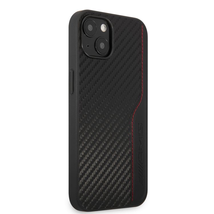 CG MOBILE AMG Hard Case with PU Carbon Effect Leather & Red Stitching Line Hot Stamped Logo Compatible for iPhone 13 (6.1") Easy Access to All Ports
