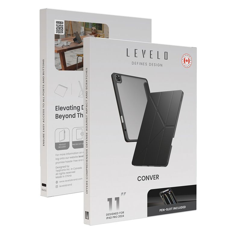 Levelo Conver Clear Back Hybrid Case for iPad Pro 11", Lightweight Design, Precise Cut-Outs, Easy Snap-On - Black 