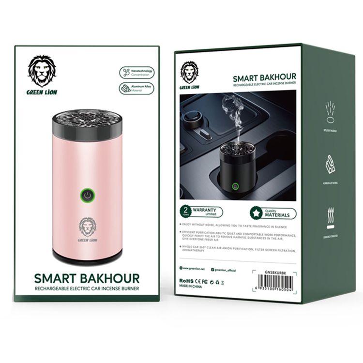 Green Lion Smart Bakhour Electric Car Incense Burner with Rechargeable Battery, Aluminum Alloy Material, Ultrasonic Atomization, Compact & Portable - Pink