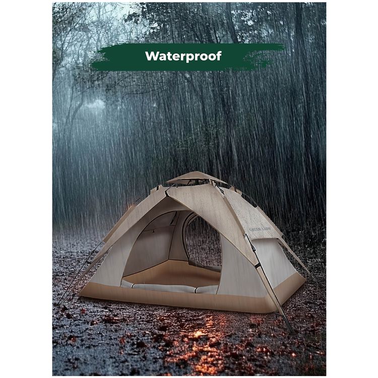 Green Lion GT-4 Ultimate Camping Tent with UV Protection, Easy To Assemble, Wind Resistance, 2 Doors, Waterproof, Ventilated Mesh - Beige