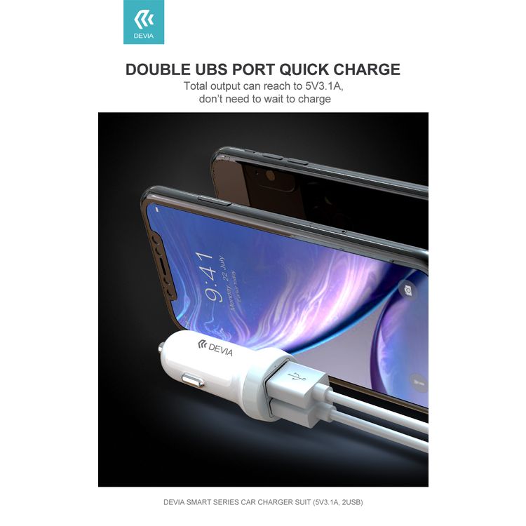 Devia Smart Series Car Charger 3.1A with Lightning Cable 1M 2.1A
