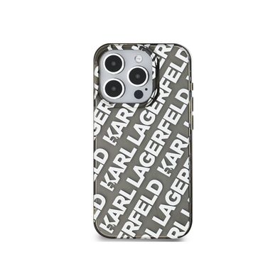 Karl Lagerfeld IML Hard Case with Electroplated Repeated Logo for iPhone 16 Pro, Drop Protection, Easy Snap On, Sustainable Packaging - Silver