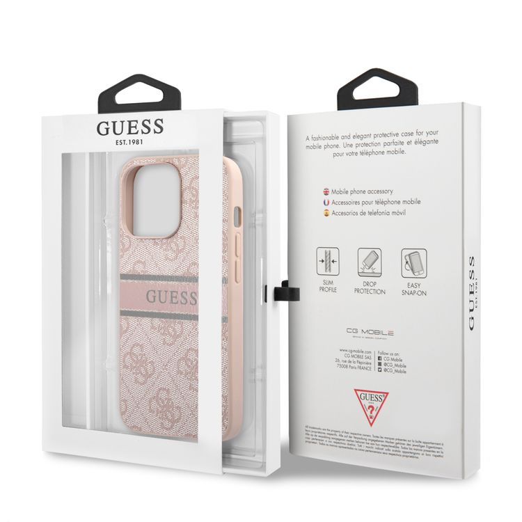 CG MOBILE Guess 4G PU Leather Case with Printed Stripe Compatible for iPhone 13 Pro (6.1") Anti-Scratch, Easy Access to All Ports, Shock Absorption