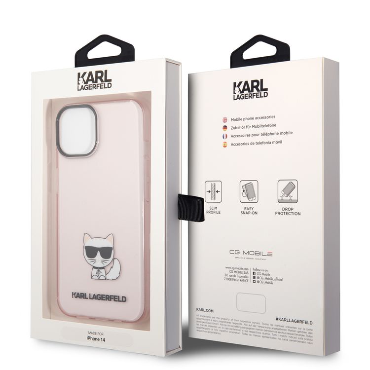 Karl Lagerfeld IML Case with Black Camera Outline & Printed Choupette Body Logo iPhone 14 Compatibility - Pink