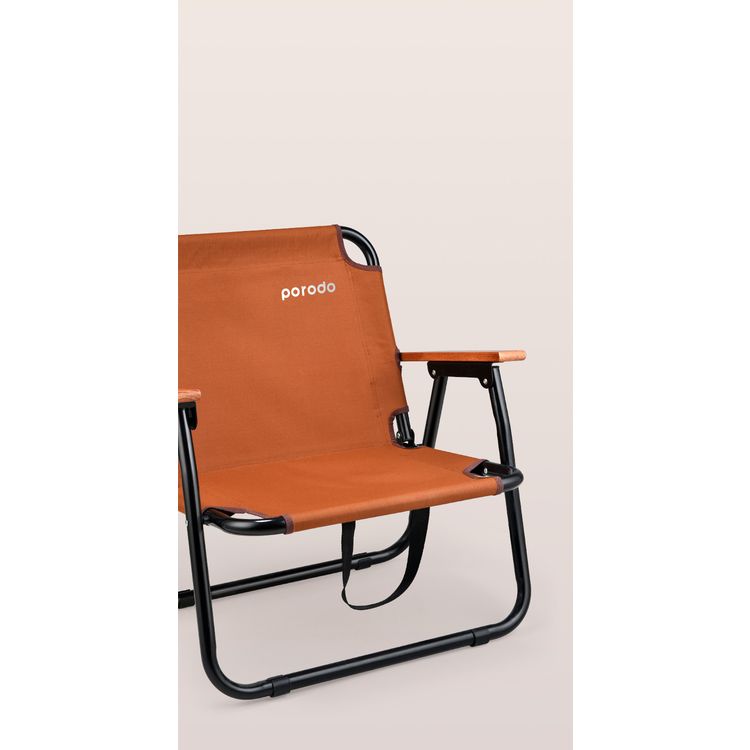 Porodo Lifestyle Camping Foldable Chair with 150kg Load Capacity, Aluminum Frame + 600D Oxford Cloth + Beech Wood Material - Brown