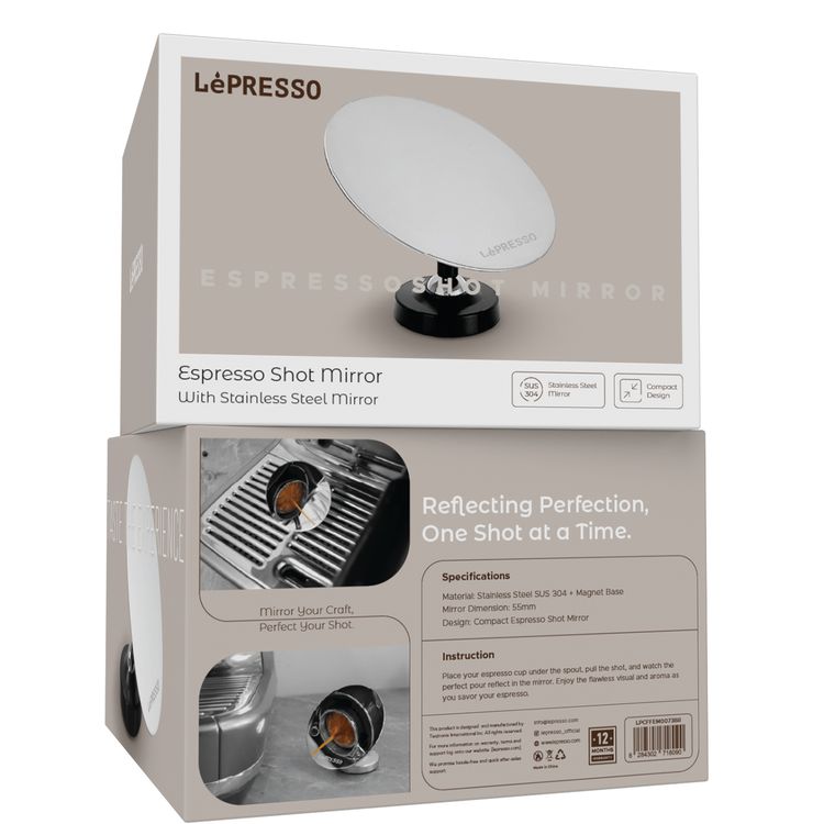 مرآة إسبرسو بطلاء من الستانلس ستيل من LePresso، قاعدة مغناطيسية، تصميم مدمج، مقاس المرآة 65 مم - بني