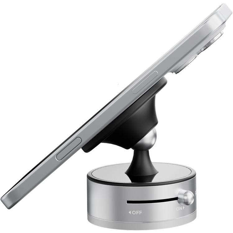 Porodo Multi-Surface MagSafe Phone Holder with Grip-Lock Toggle, ABS & PC & Aluminum Alloy Material, N52 Magnet Type , 1.5kg Adsorption Capacity, Adjustable Viewing Angle - Silver