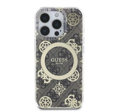 Guess Magsafe IML 4G Design Hard Case with Peony for iPhone 16 Pro, High Quality Material, Lightweight, Comfortable and Secure Grip - Brown