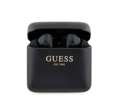 Guess Satined Finish True Wireless Earbuds with Touch Controls, Voice Assistant Support, Multiple Sizes of Silicone Ear Tips, Passive Noise Isolation, 6mm Driver Size, 300mAh Charging Case Battery - Black