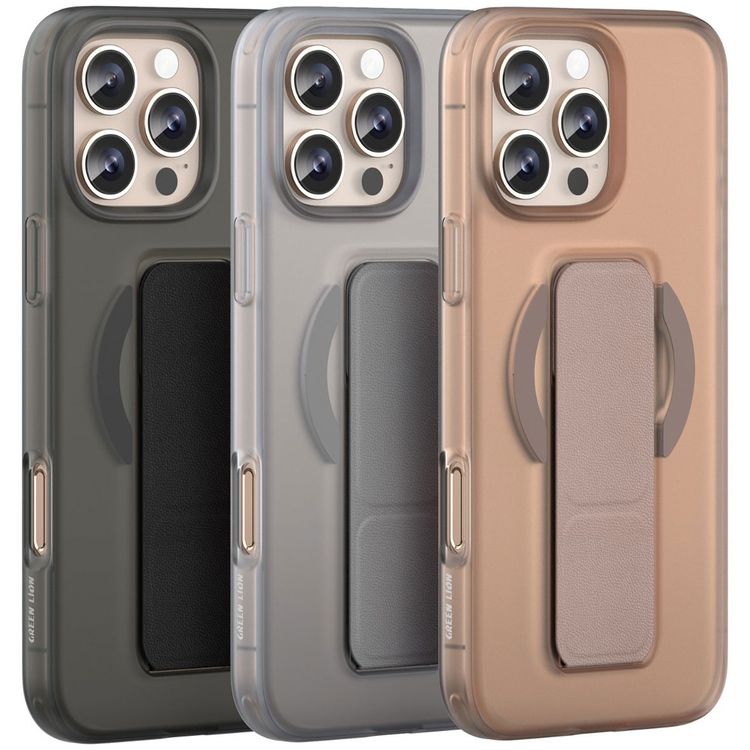 Green Lion Grip 360 MagSafe Case for iPhone 16 Pro with Leather Grip Strap, Camera Protection, Multi Functional Design, Scratch Resistant, Foldable Stand - Black