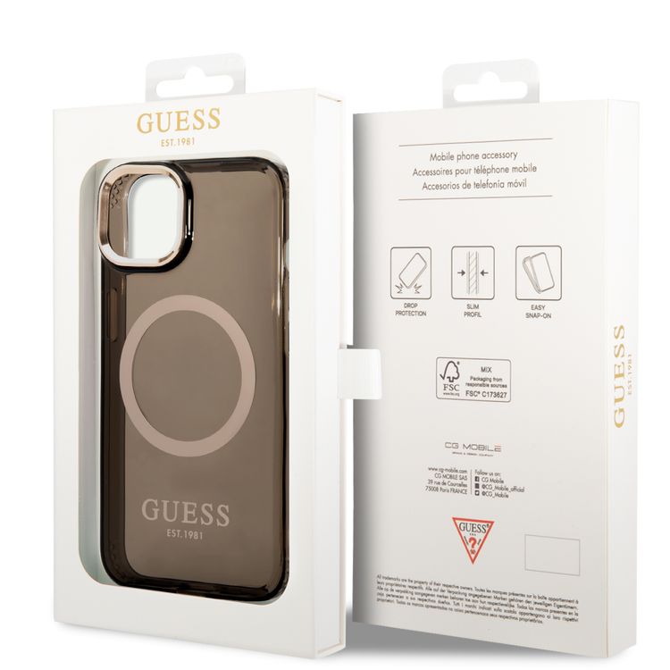 Guess Magsafe Case With Translucent Gold Outline - iPhone 14 - Black