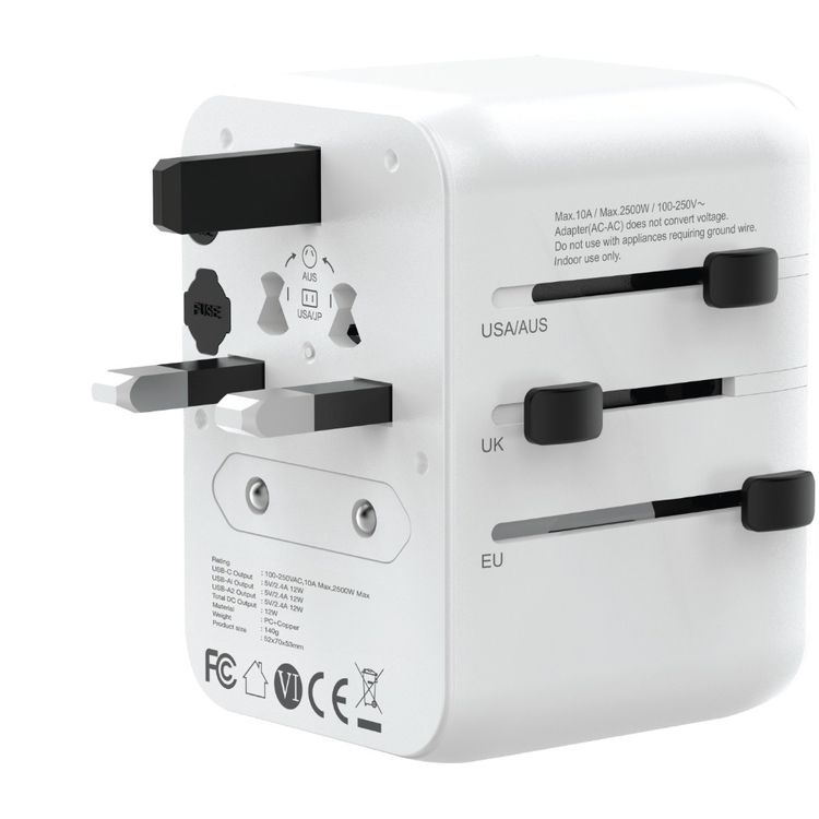 Green Lion 12 W Universal Travel Adapter, Short Circuit Protection, 2500W Max Rating, Super Compact, Travel Frindly - White