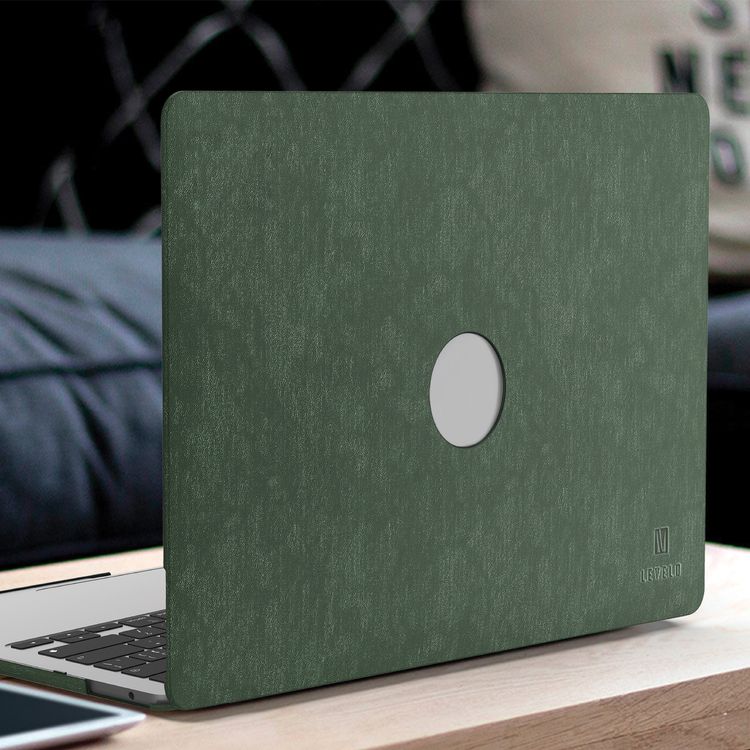 Levelo Gevena Leather Macbook Pro Cover 16" with Silicone Bottom Base, Non-Slip Surface, Ultra-Thin, Secure & Lightweight - Dark Green
