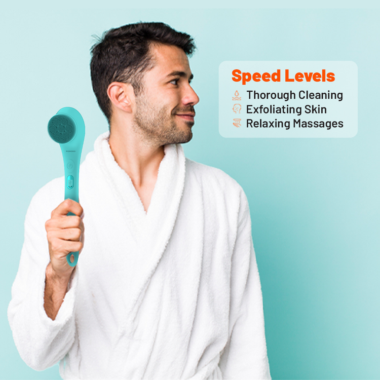 Porodo Lifestyle Electric Body Brush, Soft Bubble Loofah, Soft Cleaning Bristle, 2Levels Speed, Type-C Charging Port, Soft Silicone Brush - Blue