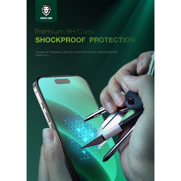 Green Lion 9H Steve Matte Strong Full Glass Protector for iPhone 17 Pro Max, Crystal Clear, Anti-Scratch, Anti-Fingerprint, Grease Resistance, Air Bubble Prevention, Highly Responsive - Clear