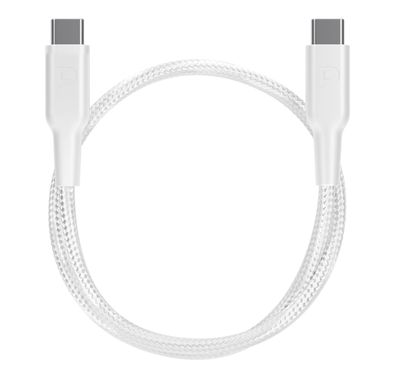 Powerology Braided USB-C to USB-C Data & Fast Charge 30cm/0.98ft Cable, PD 60W, More Than 30000 Bends Life Span- White