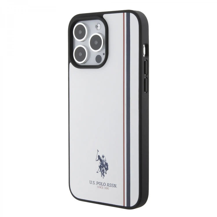 U.S. Polo Assn. iPhone 15 Pro Max For PU Leather Case with DH Tricolor Line - White