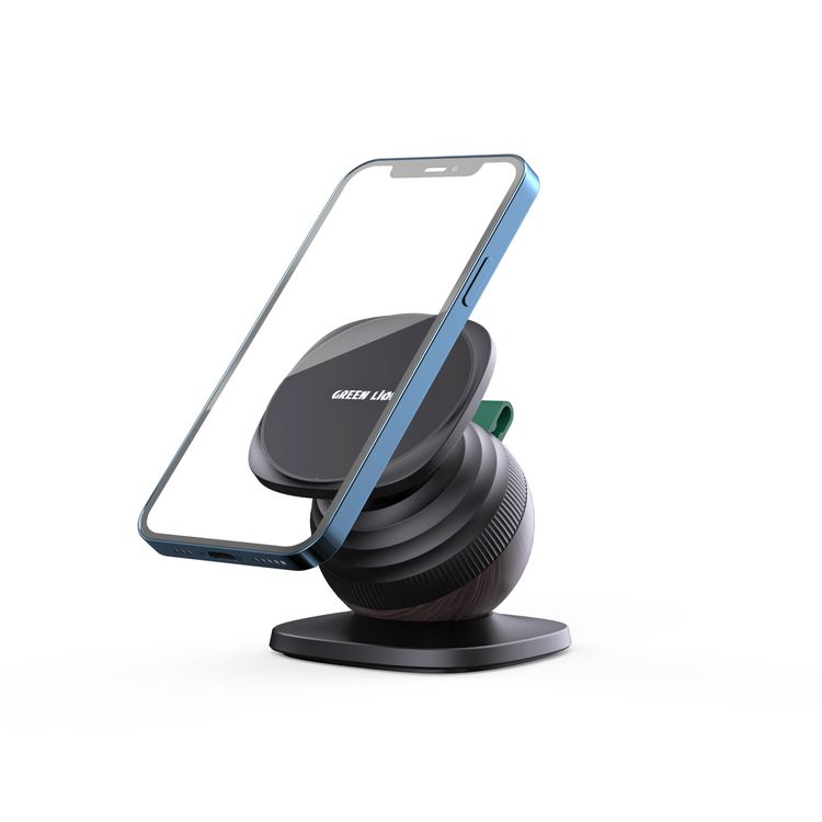 Green Lion Snail Mount Car Phone Holder, MagSafe Compatible, N52 x17 Strong Magnets for Secure Grip, Twist-Lock Telescopic Design with Hidden Rod, 360° Rotating Base, Extendable Height, Dual-Axis Rotation, One-Handed Operation, Flexible Viewing Angle, Lightweight (128g) And Compact - Black